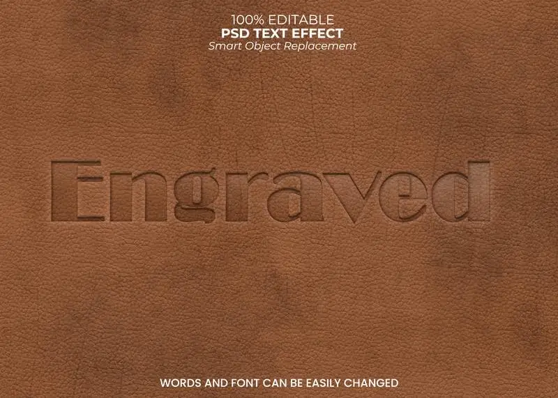 Engraved Logo Mockup on a Brown Leather Background