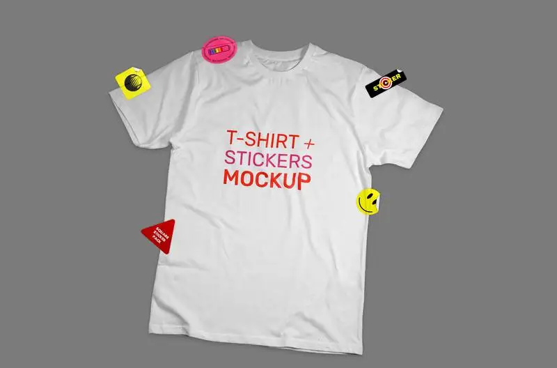 Mockup of White T-Shirt with Coloured Stickers