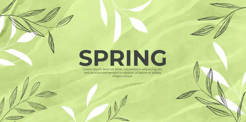 Green Background for Spring with Black and White Leaves