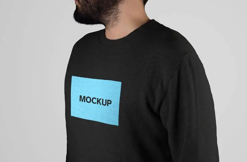 Mockup of Front Model Wearing Black T-Shirt