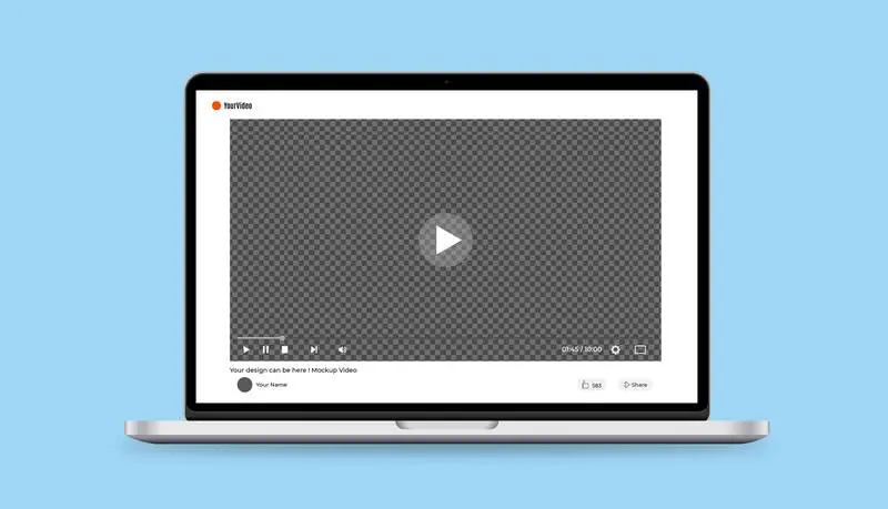 Laptop Mockup with Video Player Mockup on Website