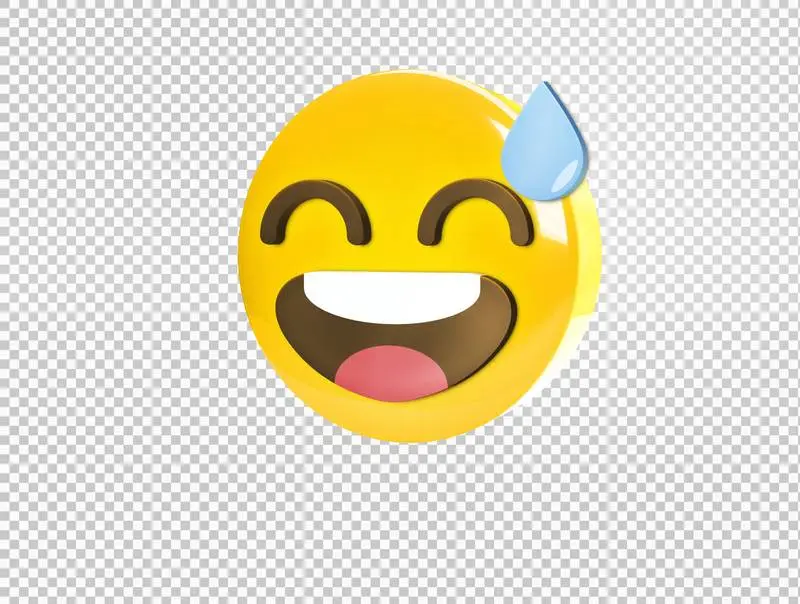 Circular 3D Emoji with Relief Smile and Cold Sweat Drop