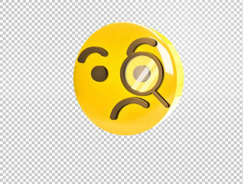 Circular Emoji with Magnifying Glass and Suspicious Face
