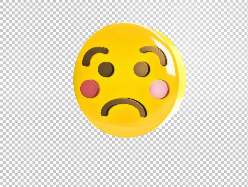 Circular 3D Emoji with Sad and Blushing Face