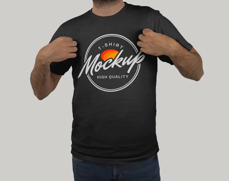 Mockup of Male Model with Black T-shirt
