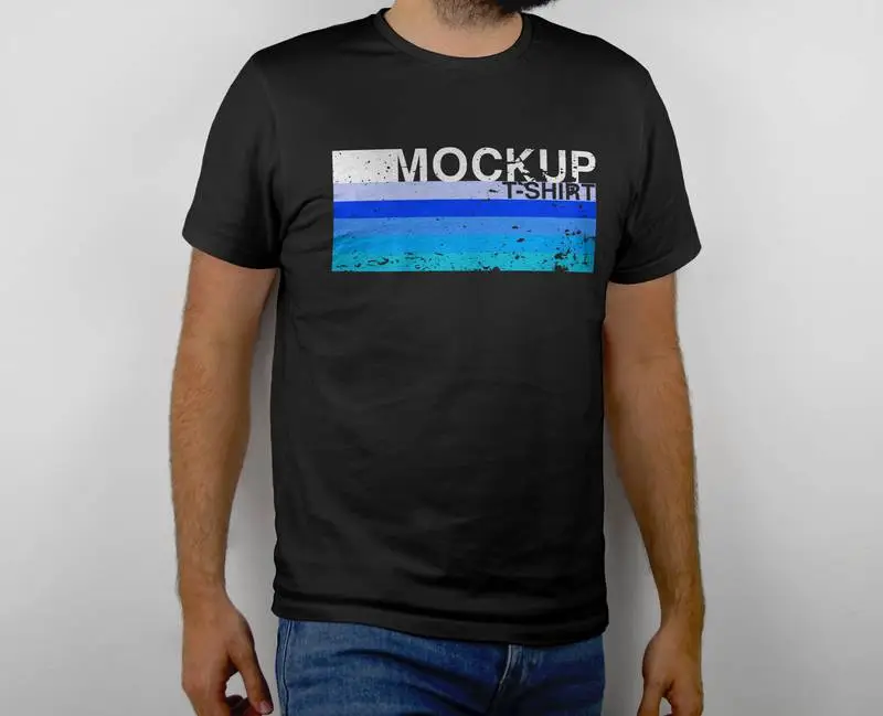 Mockup of Model in Black T-shirt