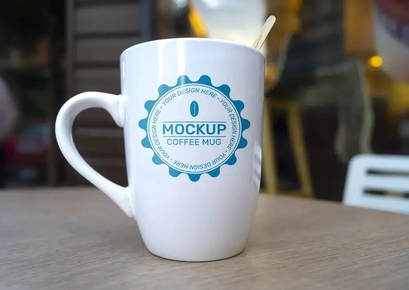 Mockup of White Coffee Mug in Outdoor Scene