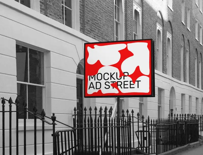 Mockup of AD Panel Advertisement with Black and White Photo of Brick Building in Background