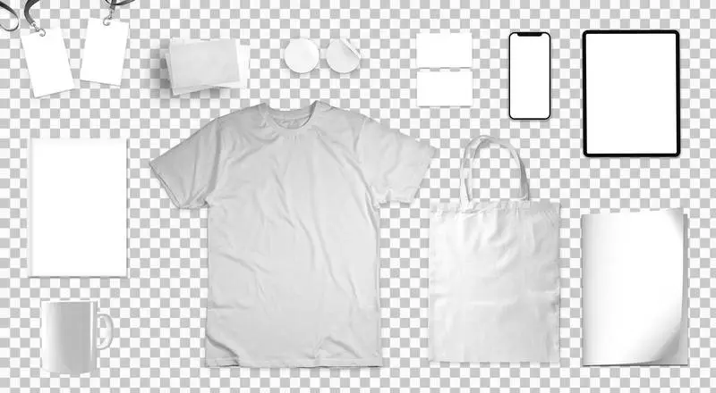 Pack of White Merchandising Objects Over Transparent Surface