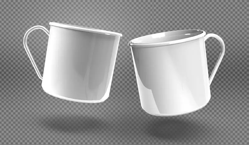 Pair of White Metallic Mugs Over Transparent Surface
