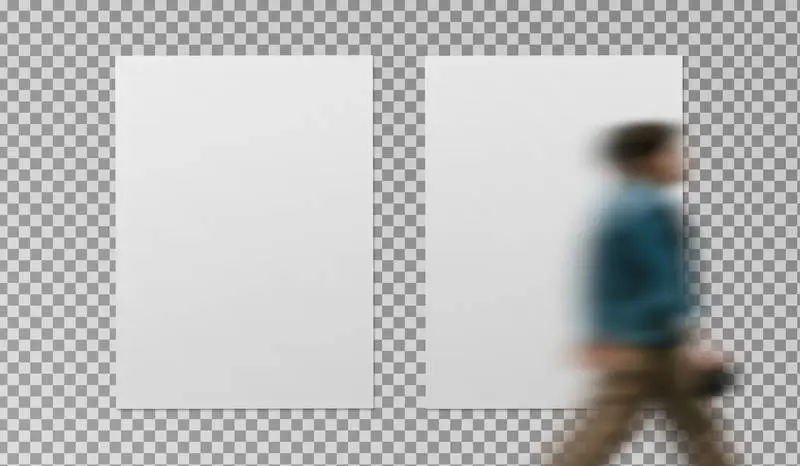 Poster Pack on Wall with Walking Man Over Transparent Surface