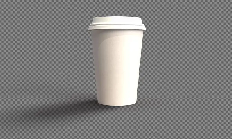 Realistic White Paper Coffee Cup Over Transparent Surface