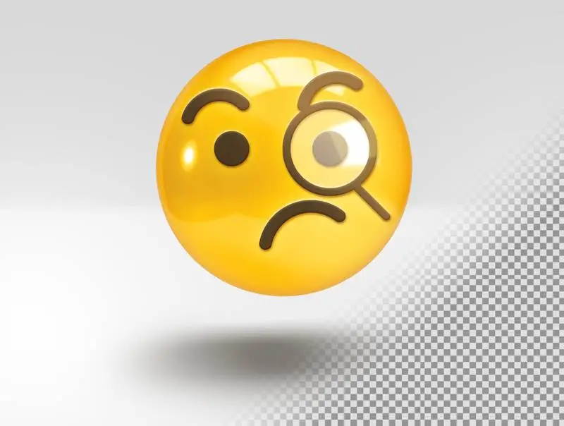 Realistic 3D Emoji with Magnifying Glass and Suspicious Face