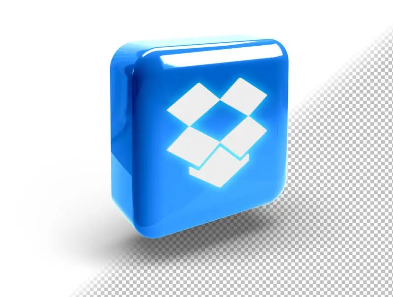 Glowing Realistic 3D Square Button with Dropbox Icon