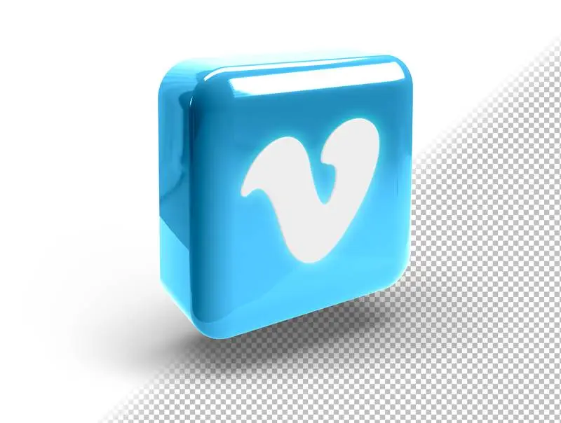 Glowing Realistic 3D Square Button with Vimeo Icon