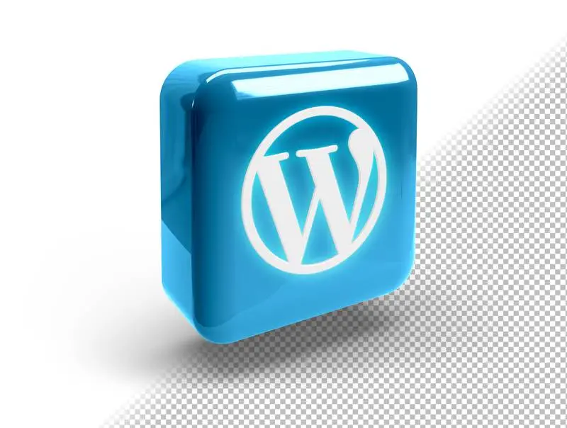 Glowing Realistic 3D Square Button with WordPress Icon