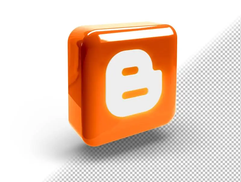 Glowing Realistic 3D Square Button with Blogger Icon