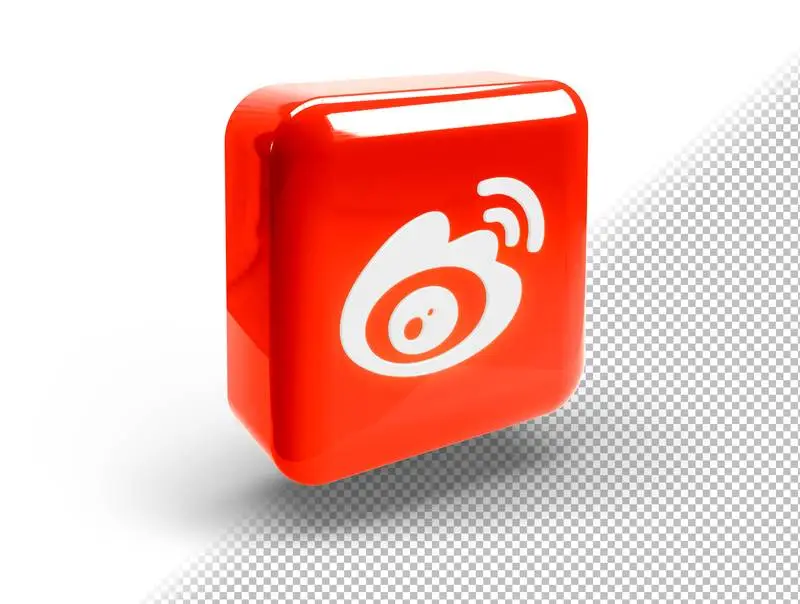 Glowing Realistic 3D Square Button with Weibo Icon