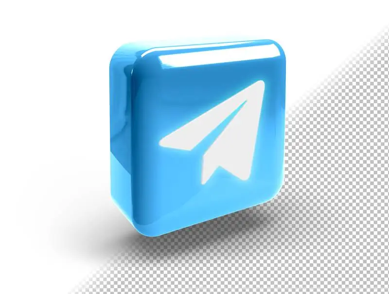 Glowing Realistic 3D Square Button with Telegram Icon