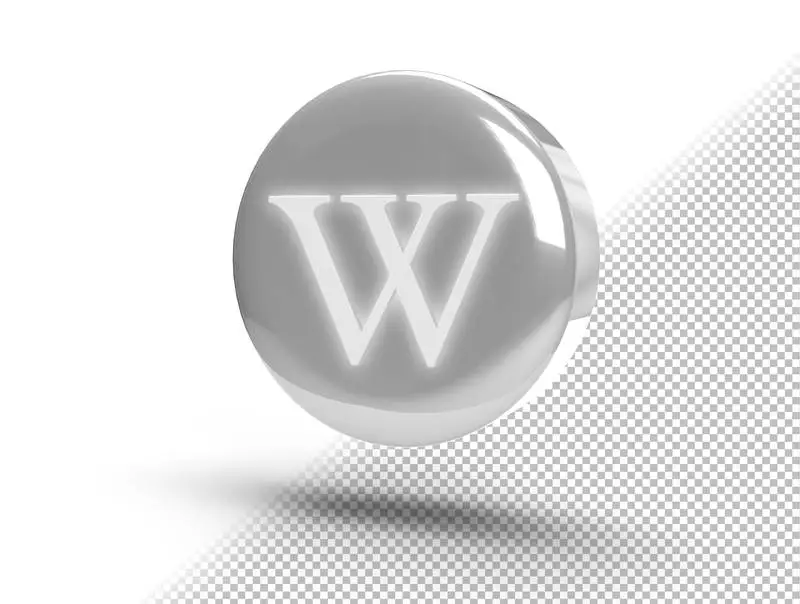 Realistic Shiny 3D Round Button with Wikipedia Icon