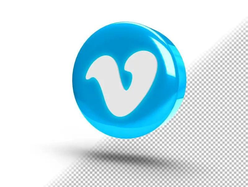 Realistic Shiny 3D Round Button with Vimeo Icon