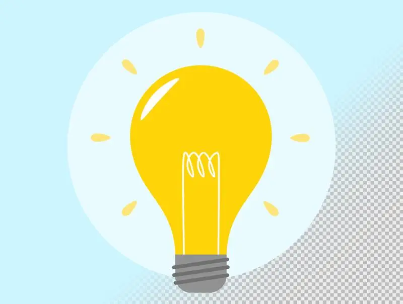 Flat Bulb with Light Beams on a Transparent Background