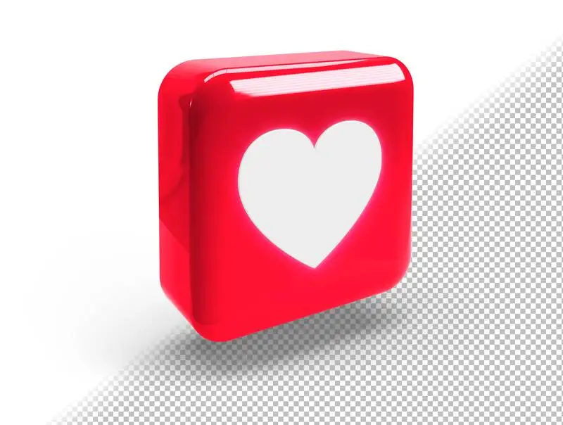 Glowing Realistic 3D Square Button with Love Icon