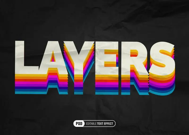 Editable Text Effect of Coloured Layers on a Black Background