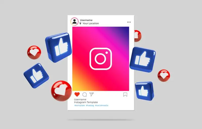 Instagram Window Banner with 3D Glowing Icons