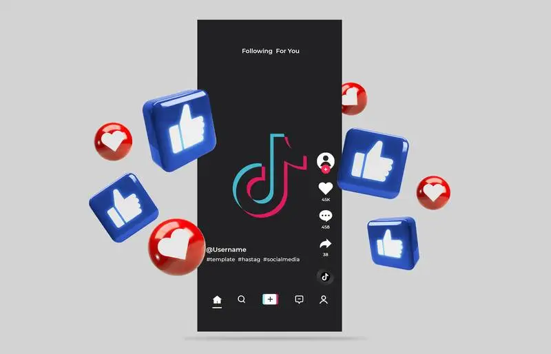 TikTok Window Banner with 3D Glowing Icons