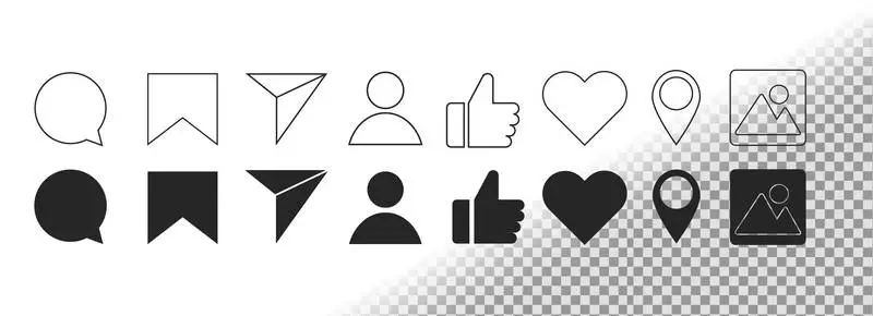 Collection of Black and White Icons for Media