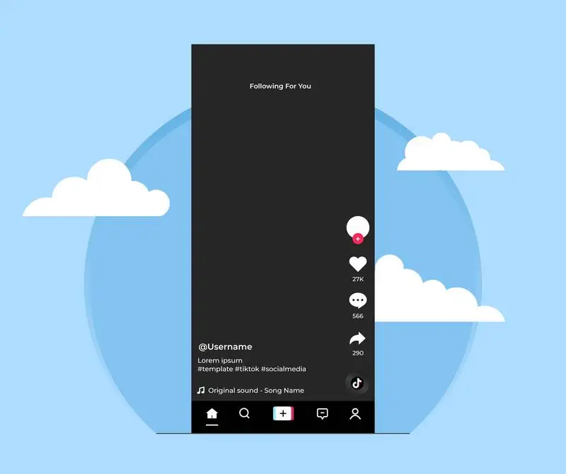 Banner with TikTok Template on Blue Background with Clouds