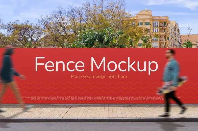 Mockup of a Canvas Fence in a Street