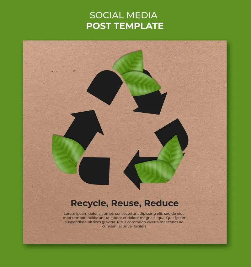 Social Media Post for Recycling with Realistic Leaves on a Cardboard Background