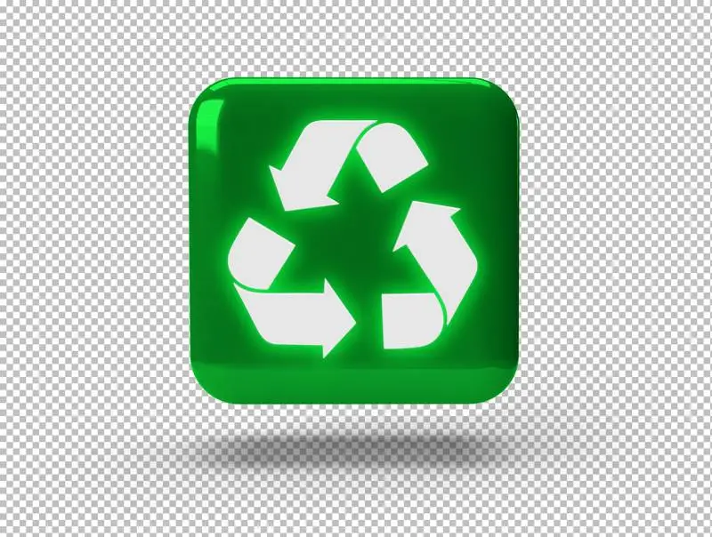Front 3D Green Icon with Logo for Recycling on Transparent Background
