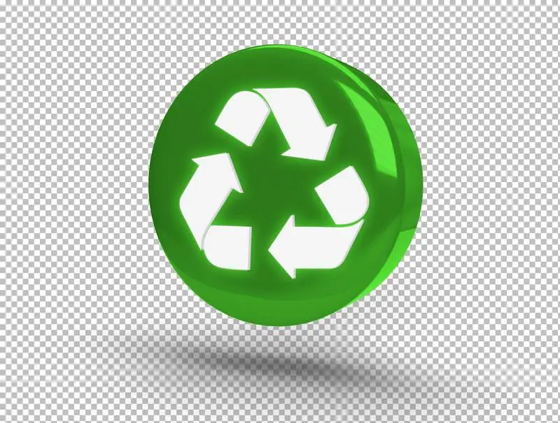 Green Round Icon with Logo for Recycling on Transparent Background