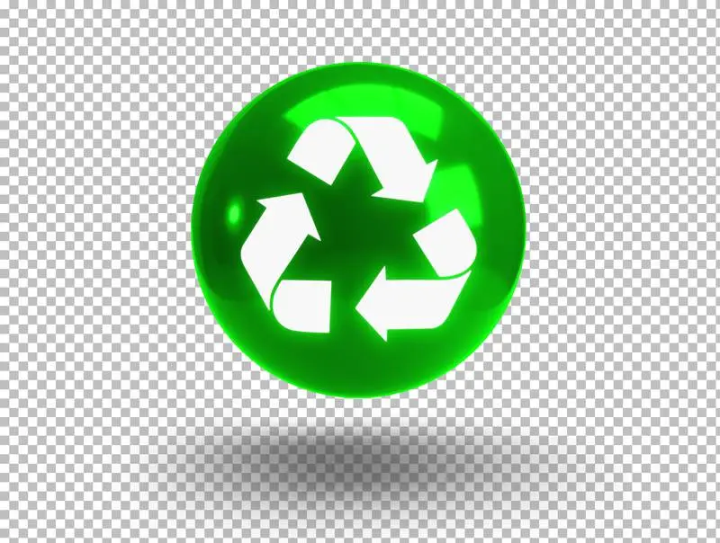 Icon 3D Green Ball with Logo for Recycling on Transparent Background