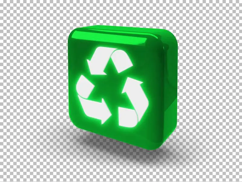 Green Square Icon with Logo for Recycling with Perspective on Transparent Background