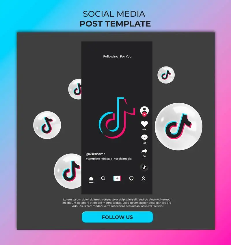 Social Media Banner Post with TikTok Window on a Gradient Background
