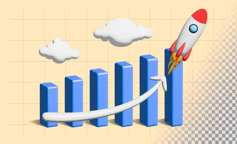 Infographic Growth Banner with Rocket and 3D Upward Arrow