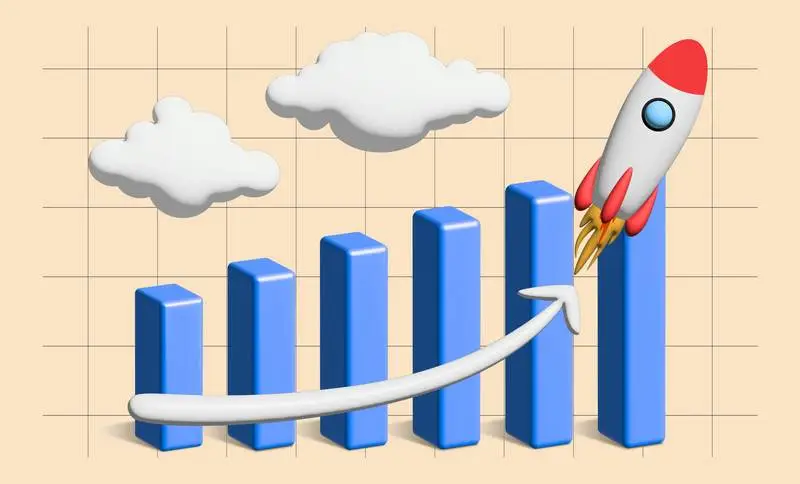 Infographic of Growth with Rocket and Upward Arrow on Grid