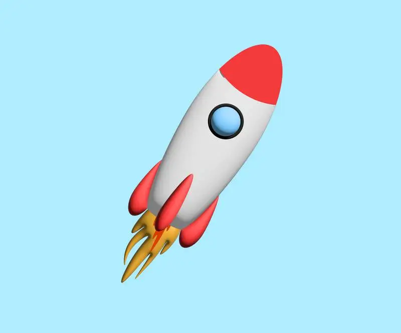 Rocket with 3D Fire on Blue Background