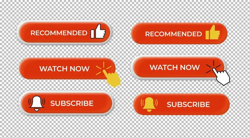 Realistic Button Collection with Social Media Icons on a Transparent Background