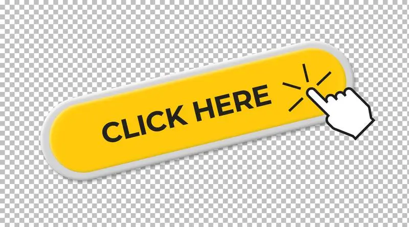 Realistic Yellow Clickable Button with Black and White Icon on Transparent Background