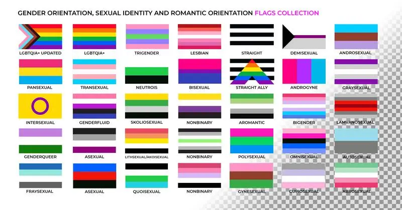 Flat Gender Orientation, Sexual Identity, and Romantic Orientation Flags Collection