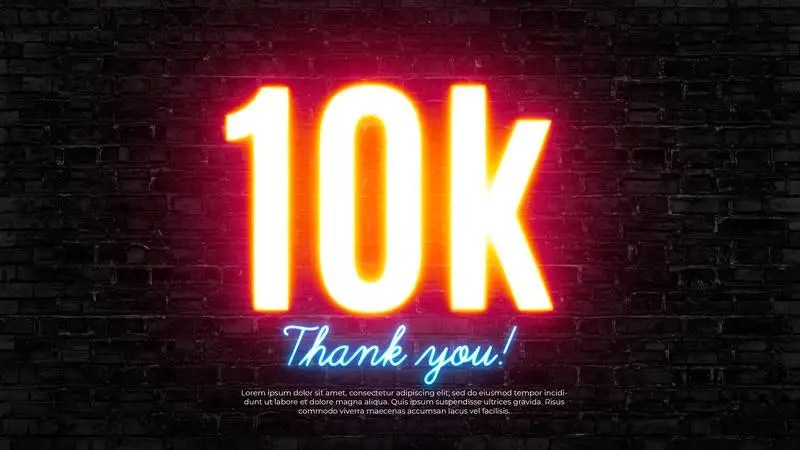 Neon Banner for Celebrating 10k Followers on Black Brick Wall
