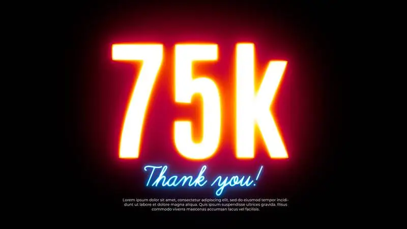 Neon Banner for Celebrating 75k Followers on Black Brick Wall