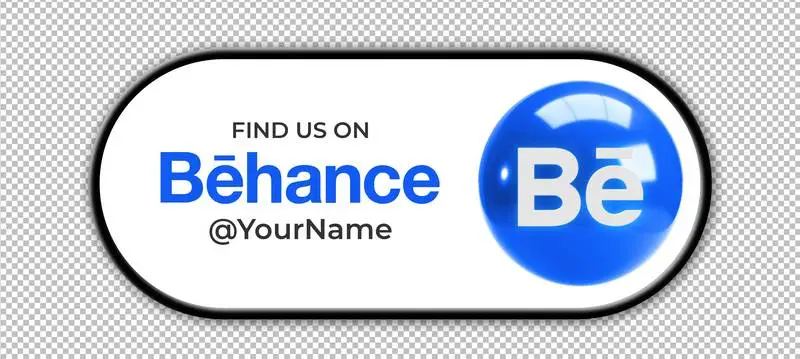 Round 3D Behance Icon with Linear Banner for Acquiring Followers on a Transparent Background