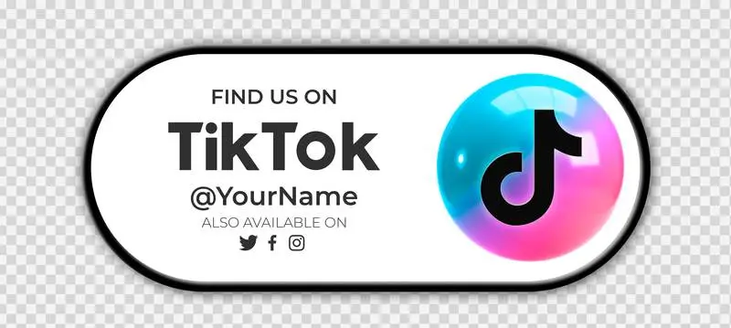 Round 3D TikTok Icon with Linear Banner for Acquiring Followers on a Transparent Background