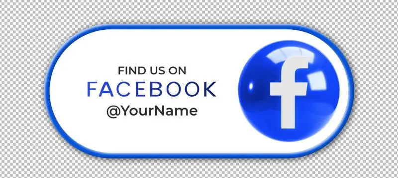 Round 3D Facebook Icon with Linear Banner for Acquiring Followers on a Transparent Background
